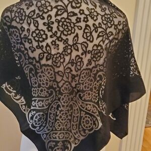 Scarf Black XL FLORAL PATTERN COTTON BLEND